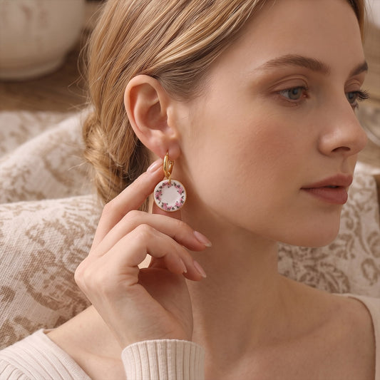 Floral Porcelain Hoop Earrings