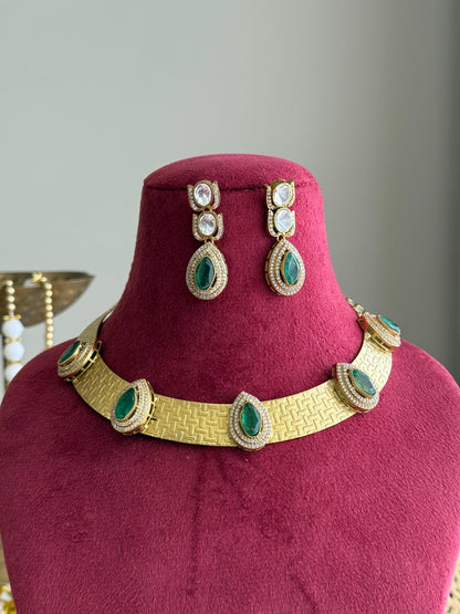 Jodha Emerald Handcrafted Brass Set