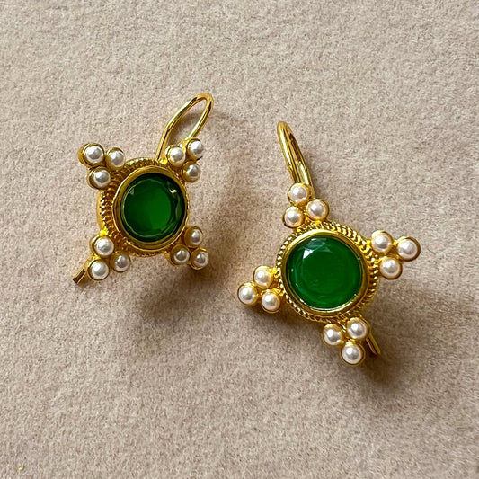 Emerald Pearl Drop Earrings