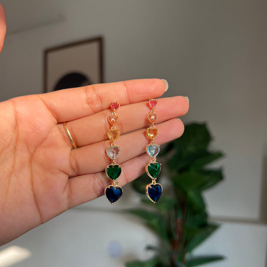 Rainbow Heart Cascade Earrings