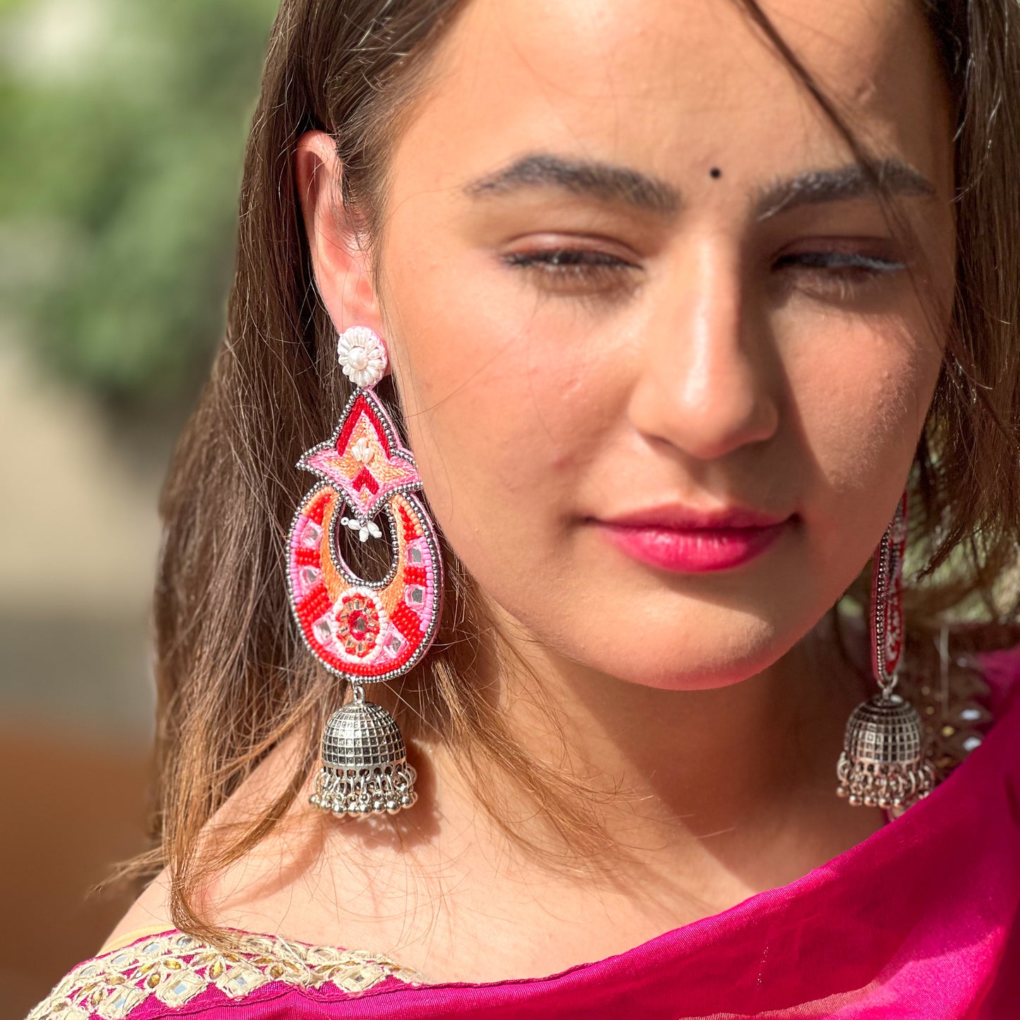 Sajni Handmade Beaded Chaandbali Jhumki