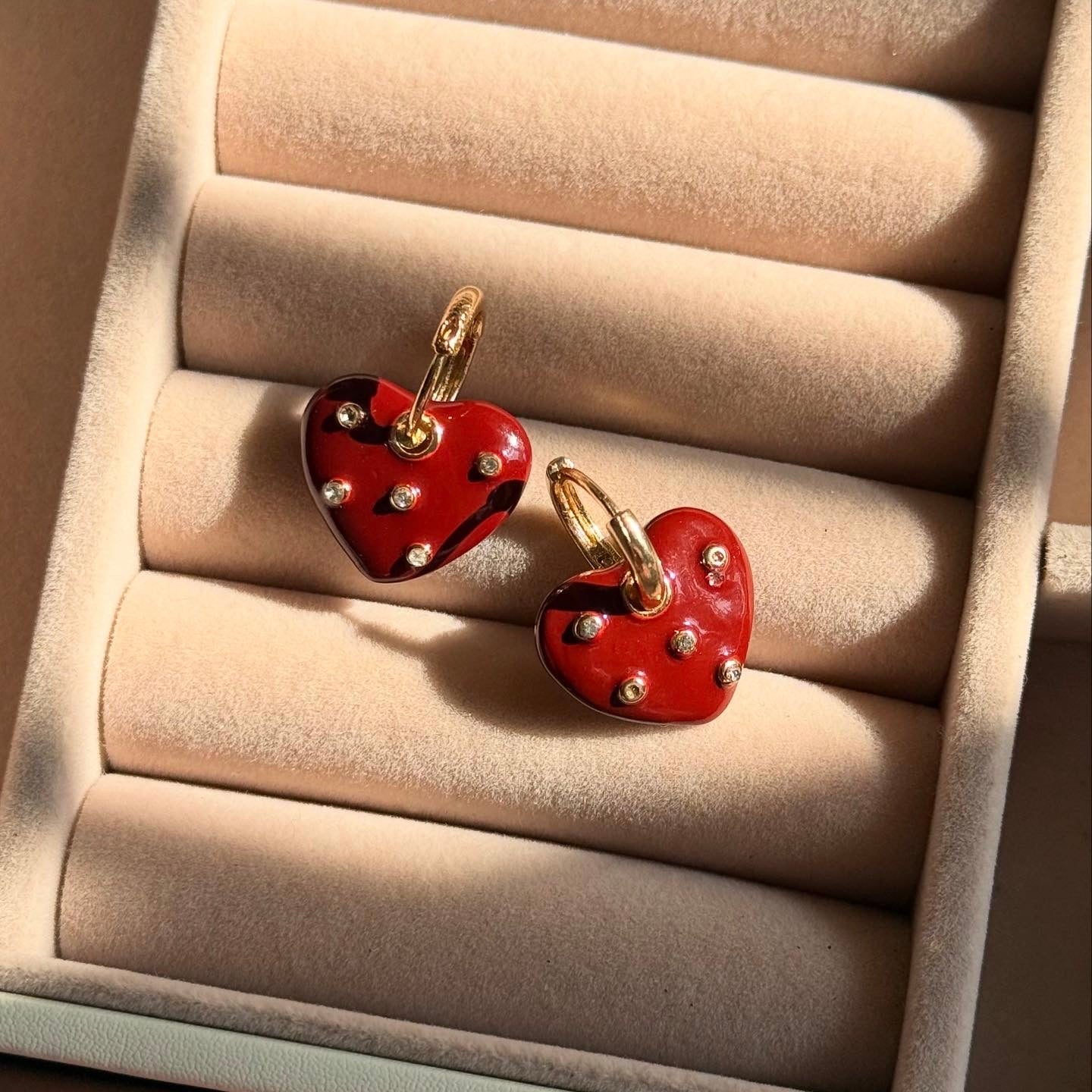 Love Affair Studded Heart Hoops
