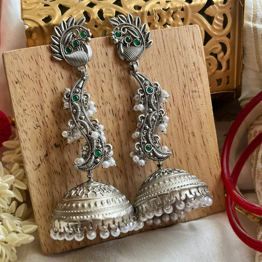 Anarghya Green Silver Temple Earrings