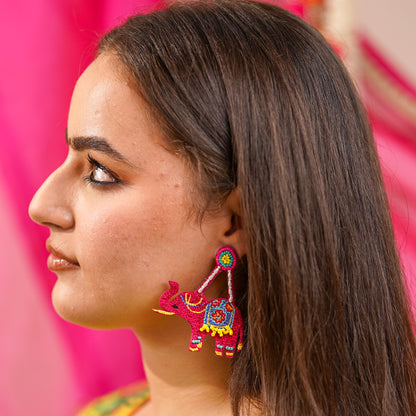 Gaj Gamini Pink Handmade Beaded Earrings