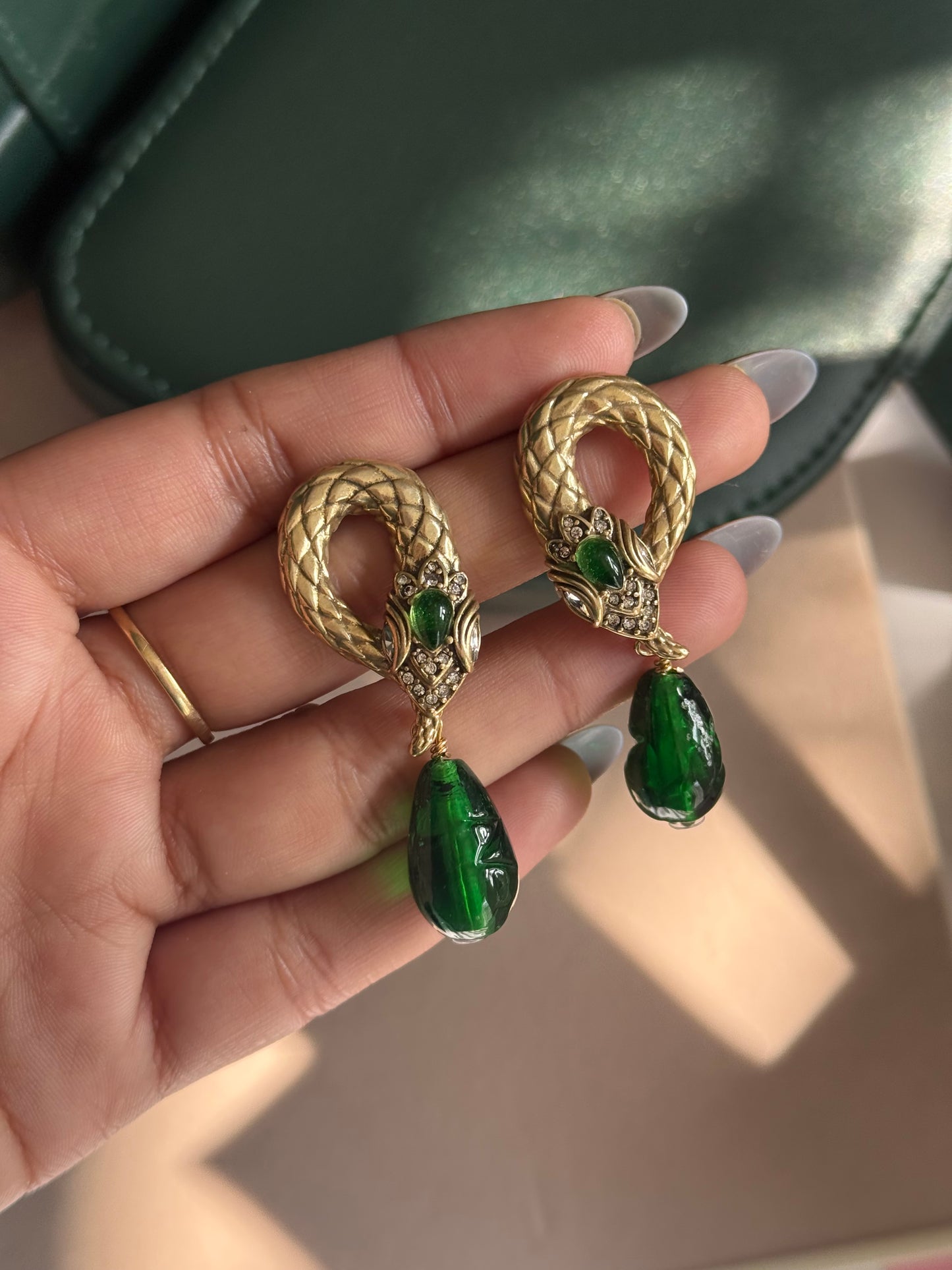 Emerald Serpent Drop Earrings
