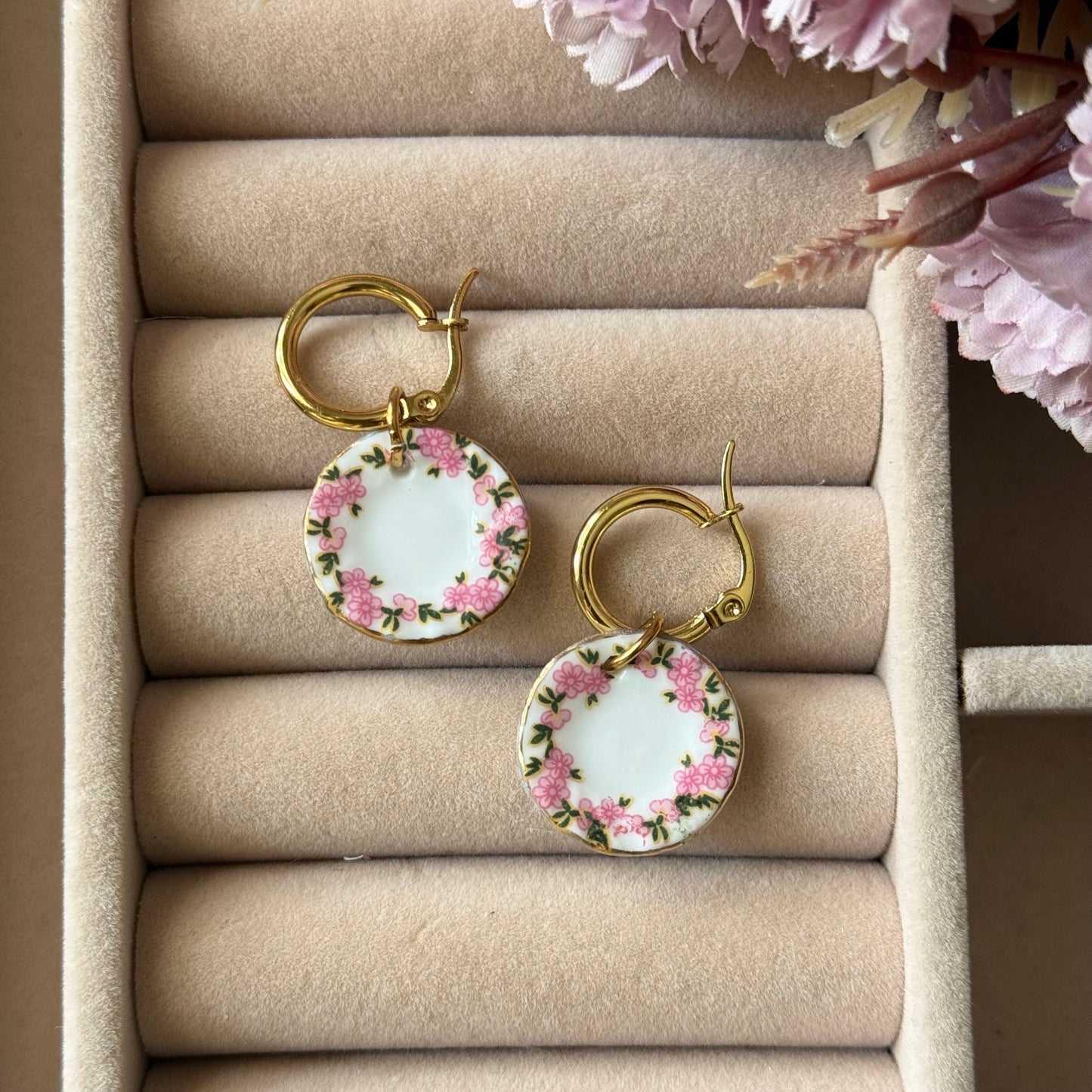 Floral Porcelain Hoop Earrings