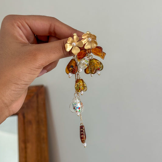 Mismatched Golden Bloom Drop Earrings