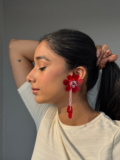 Nargis Red Flower Drop Earring