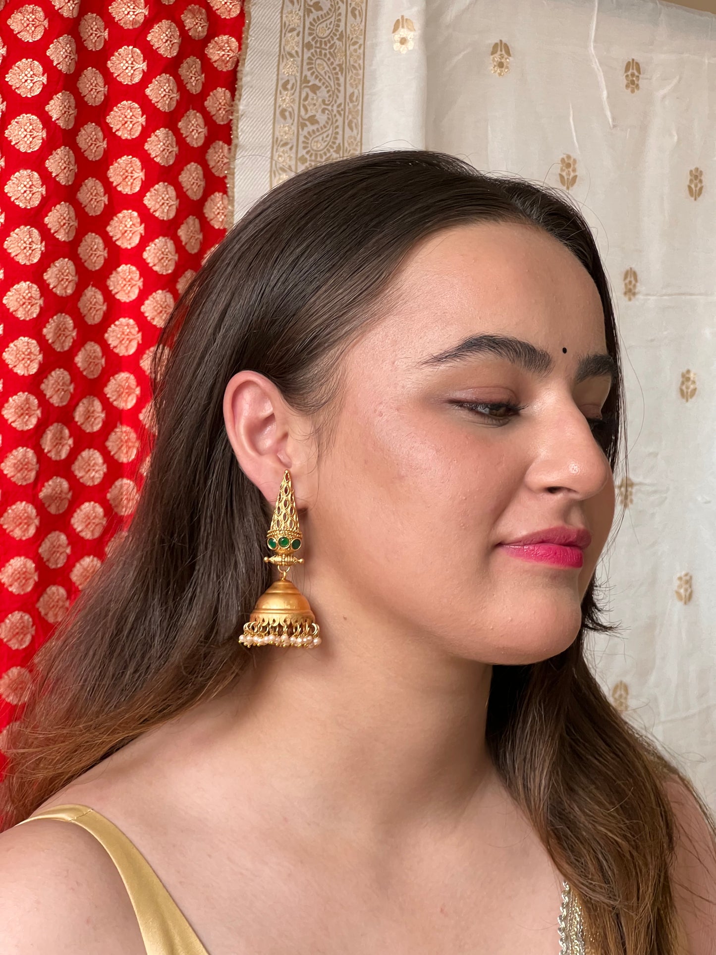 Sugandha Green Temple Earrings