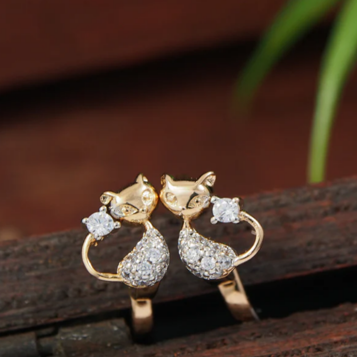 Cat Shaped Gold Plated Cubic Zirconia Earrings