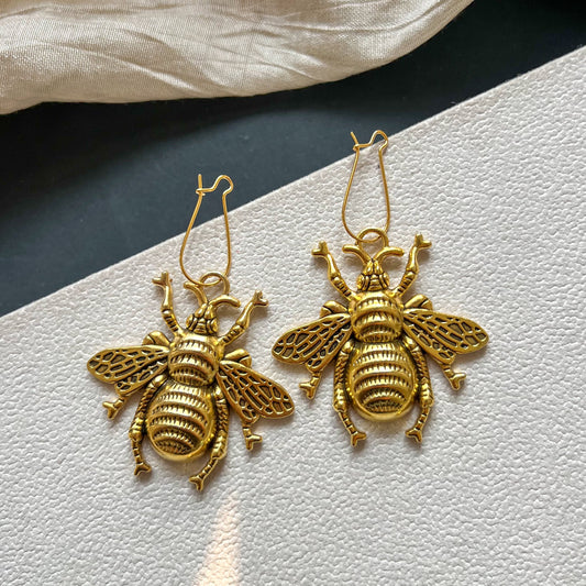 Golden Bee Metal Earrings