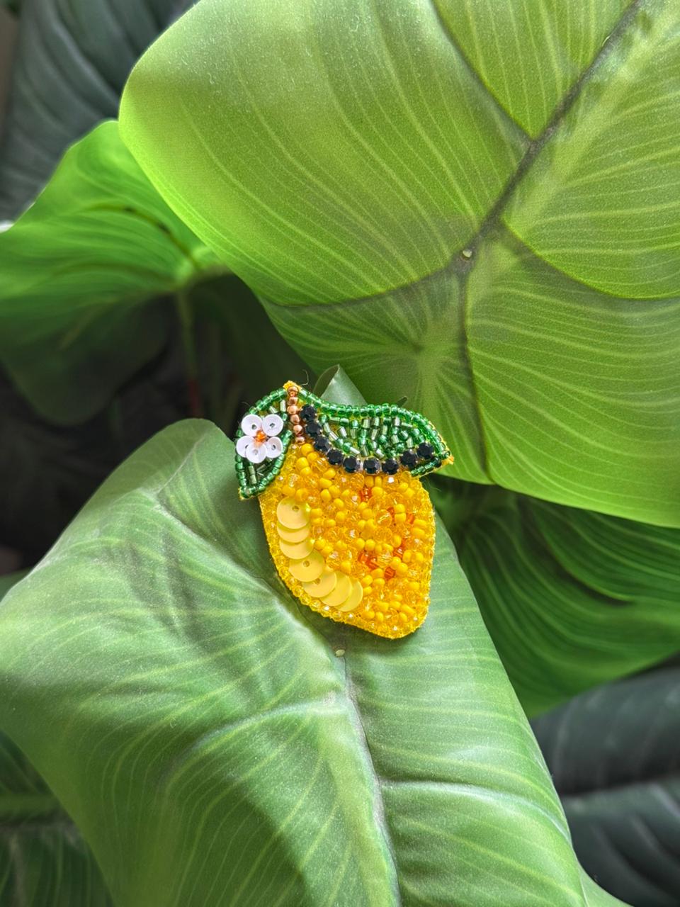 Lemon Handmade Beaded Brooch
