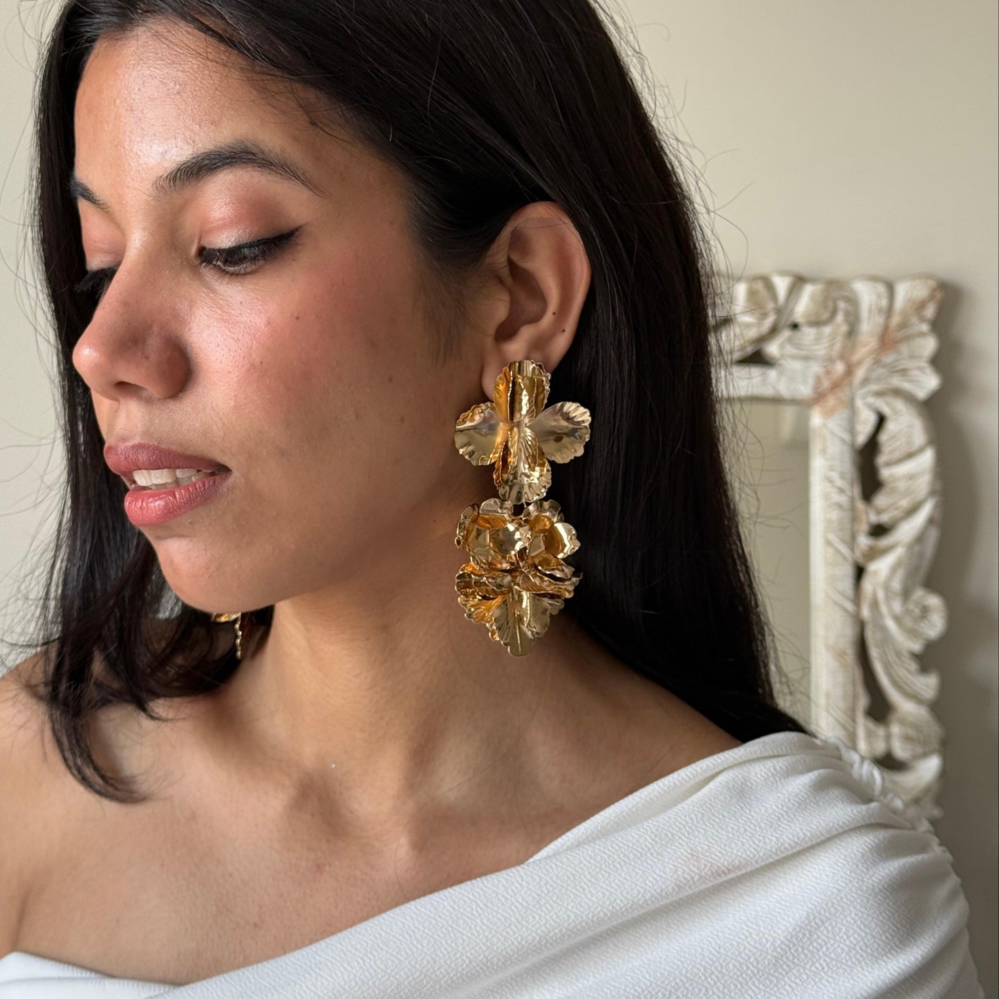 Golden Blossom Flower Metal Earring