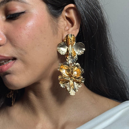 Golden Blossom Flower Metal Earring
