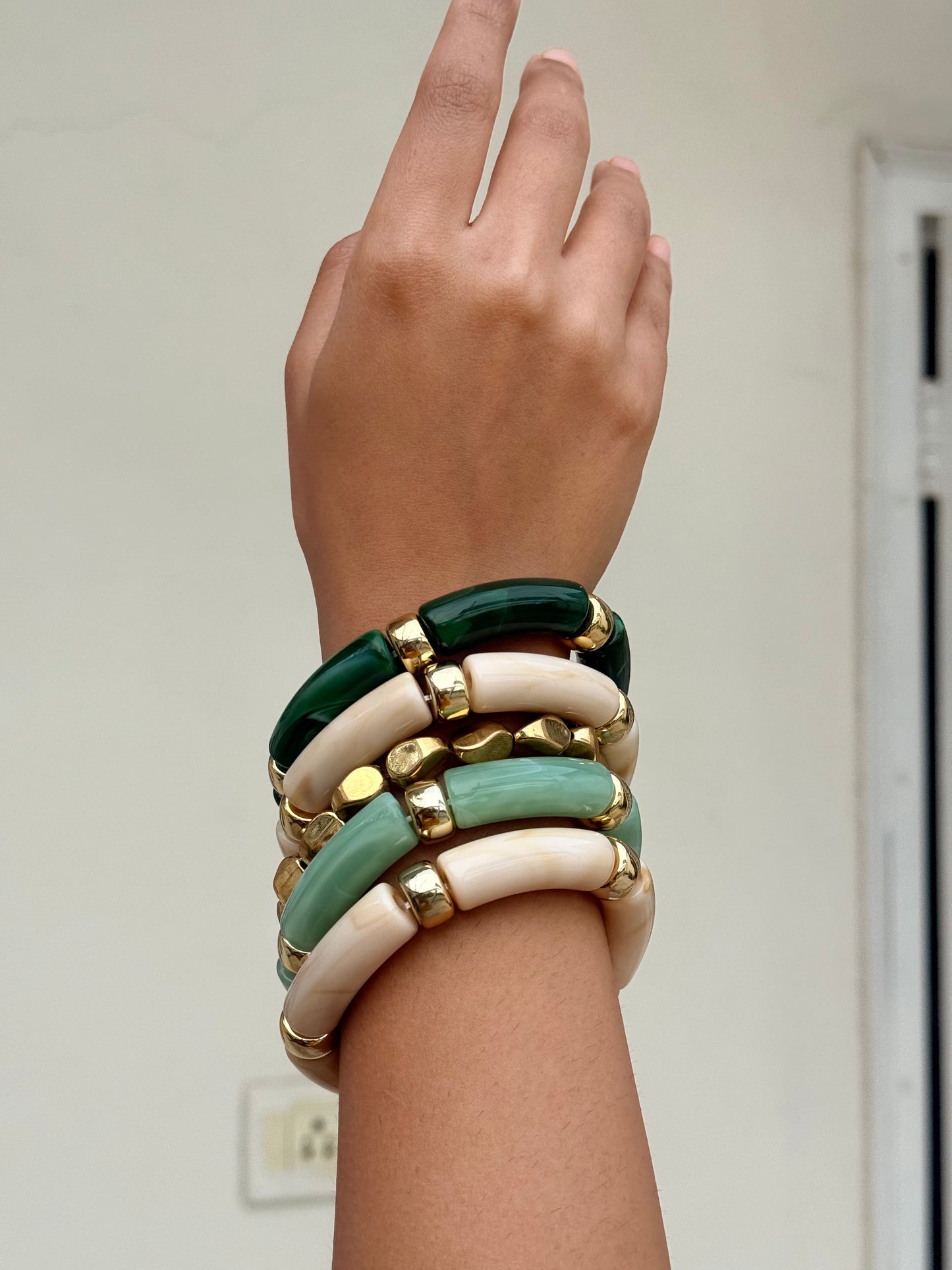 Rebel Kid Stack of 4 Retro Acrylic Bracelets + 1 Complimentary Gold-Tone Bracelet