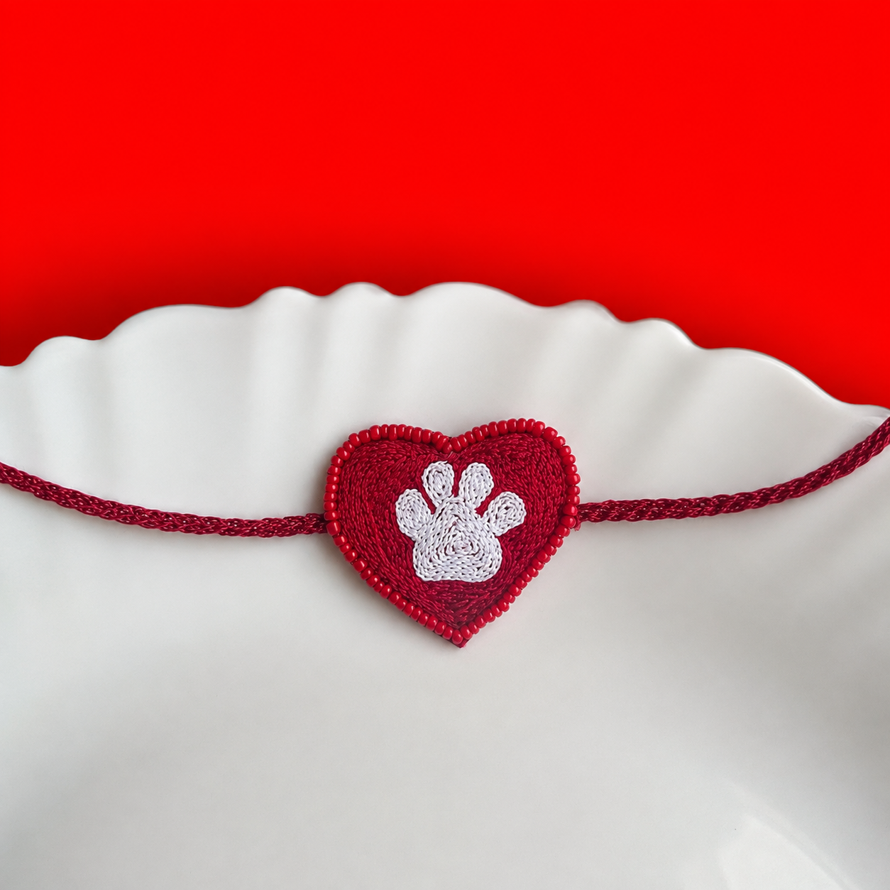 Paw Heart Handmade Beaded Rakhi - Red