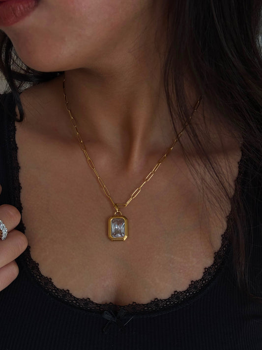 Crystal Frame Pendant Necklace
