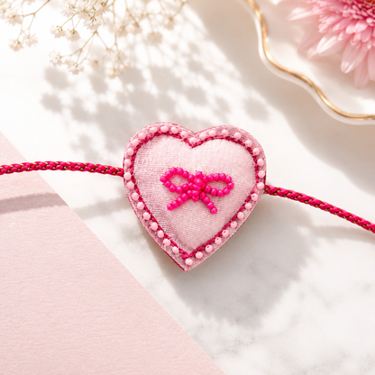 Pink Bow Heart Handcrafted Rakhi
