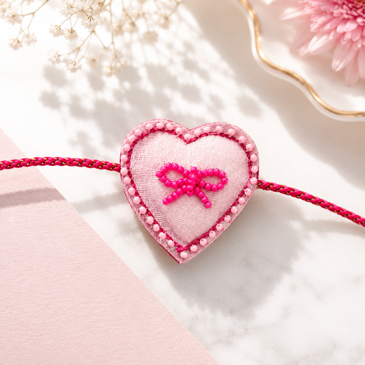 Pink Bow Heart Handcrafted Rakhi