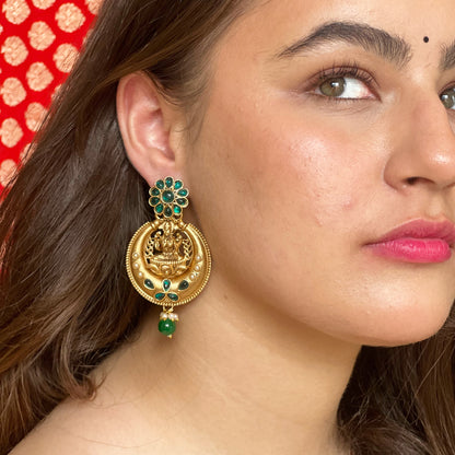 Ojasvi Green Temple Earrings