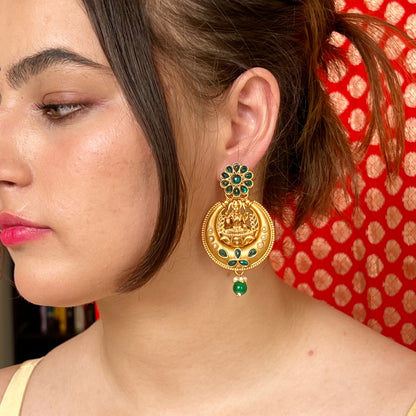 Ojasvi Green Temple Earrings