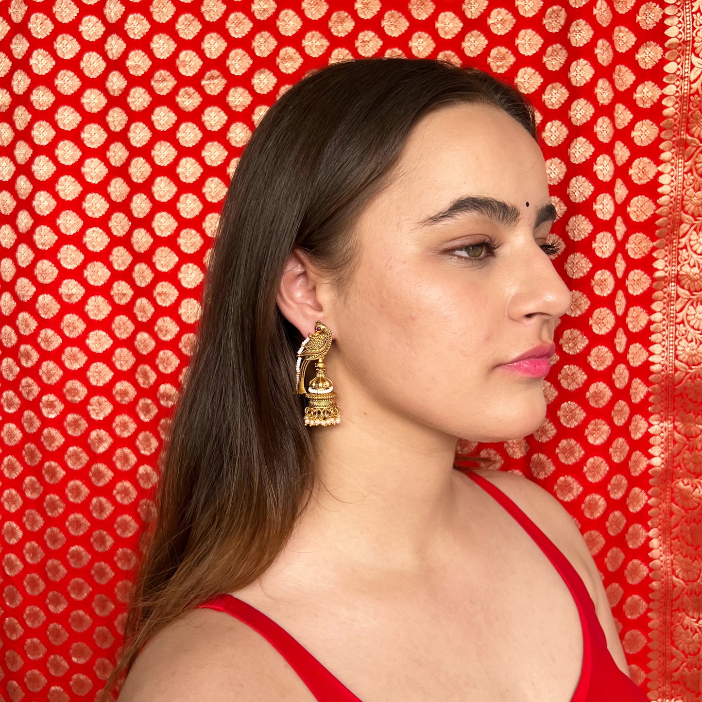 Revati Red Temple Earrings