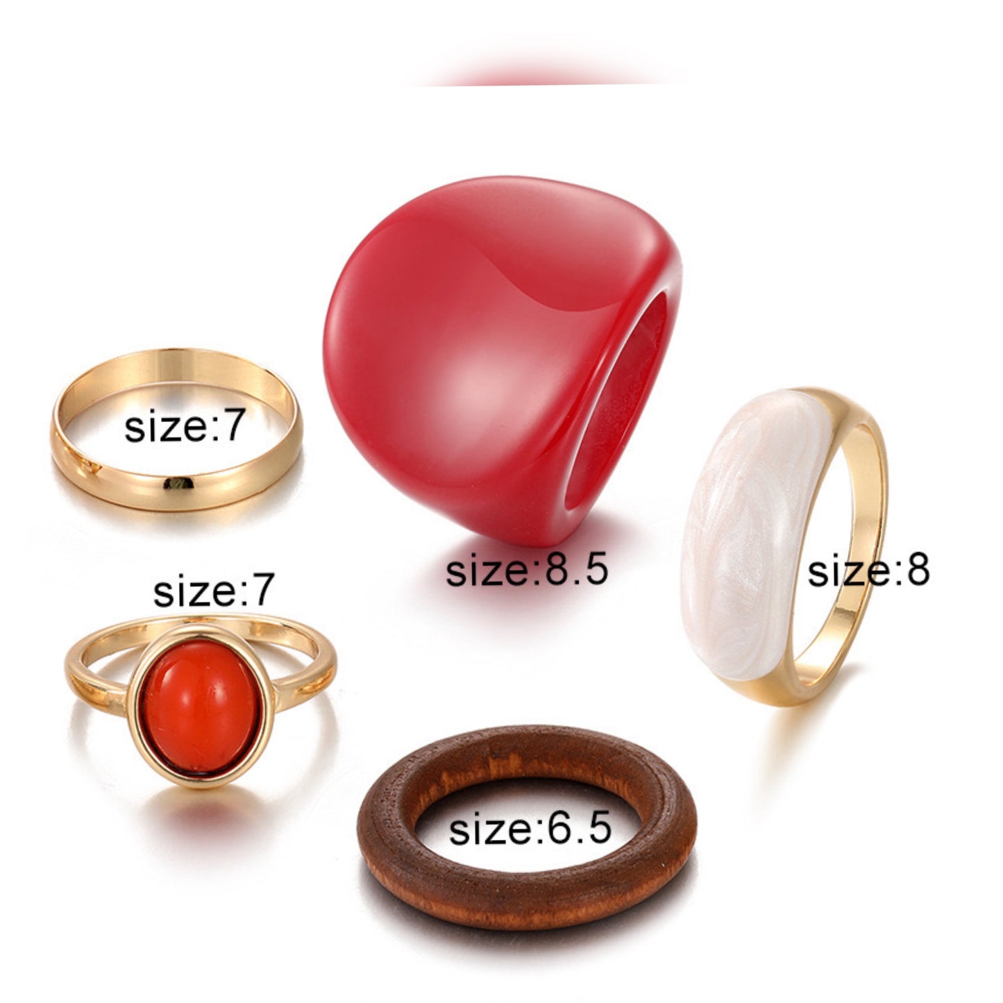Rose Rush Resin Rings Set of 5