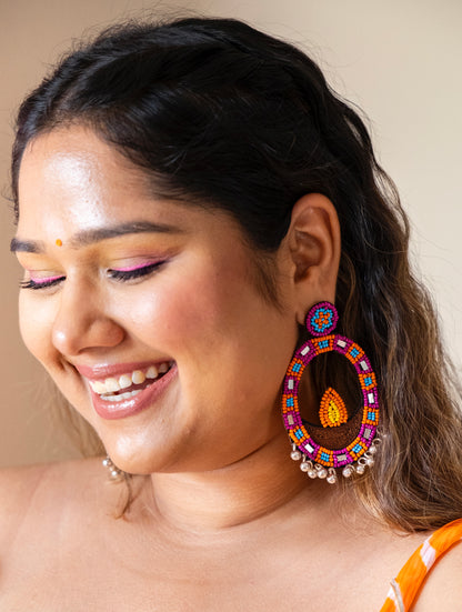 Jalsa Diya Purple Handmade Beaded Earrings