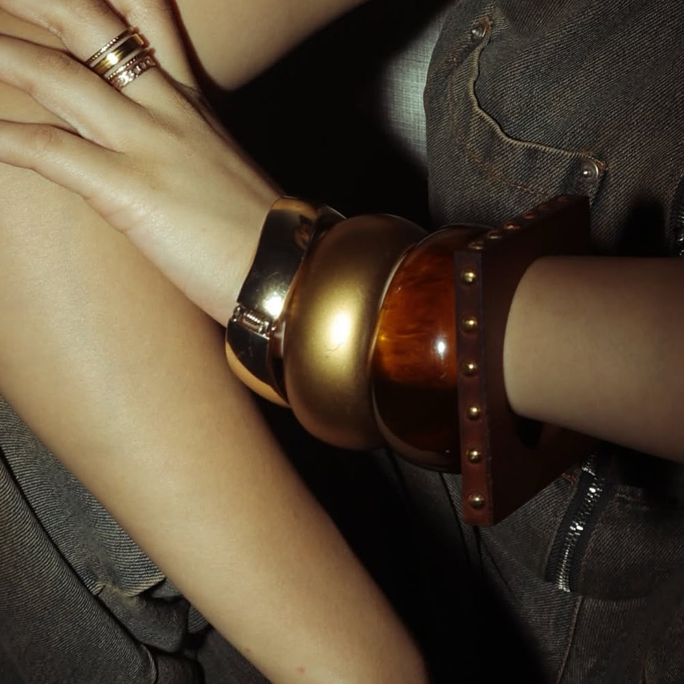 Chunky Gold & Wood Bangle Stack
