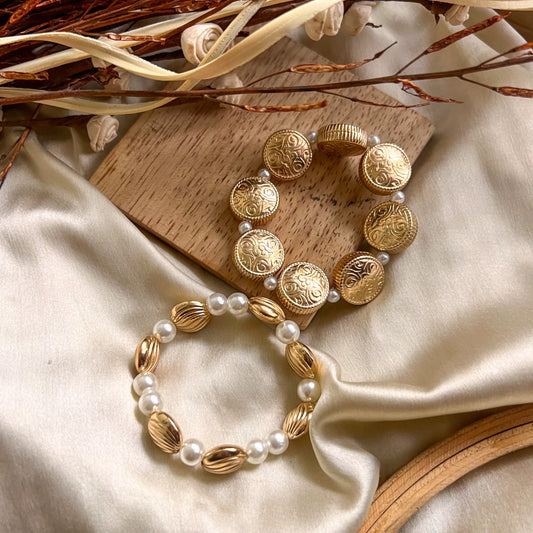 Anti Tarnish Senora Gold & Pearl Stackable Bracelets