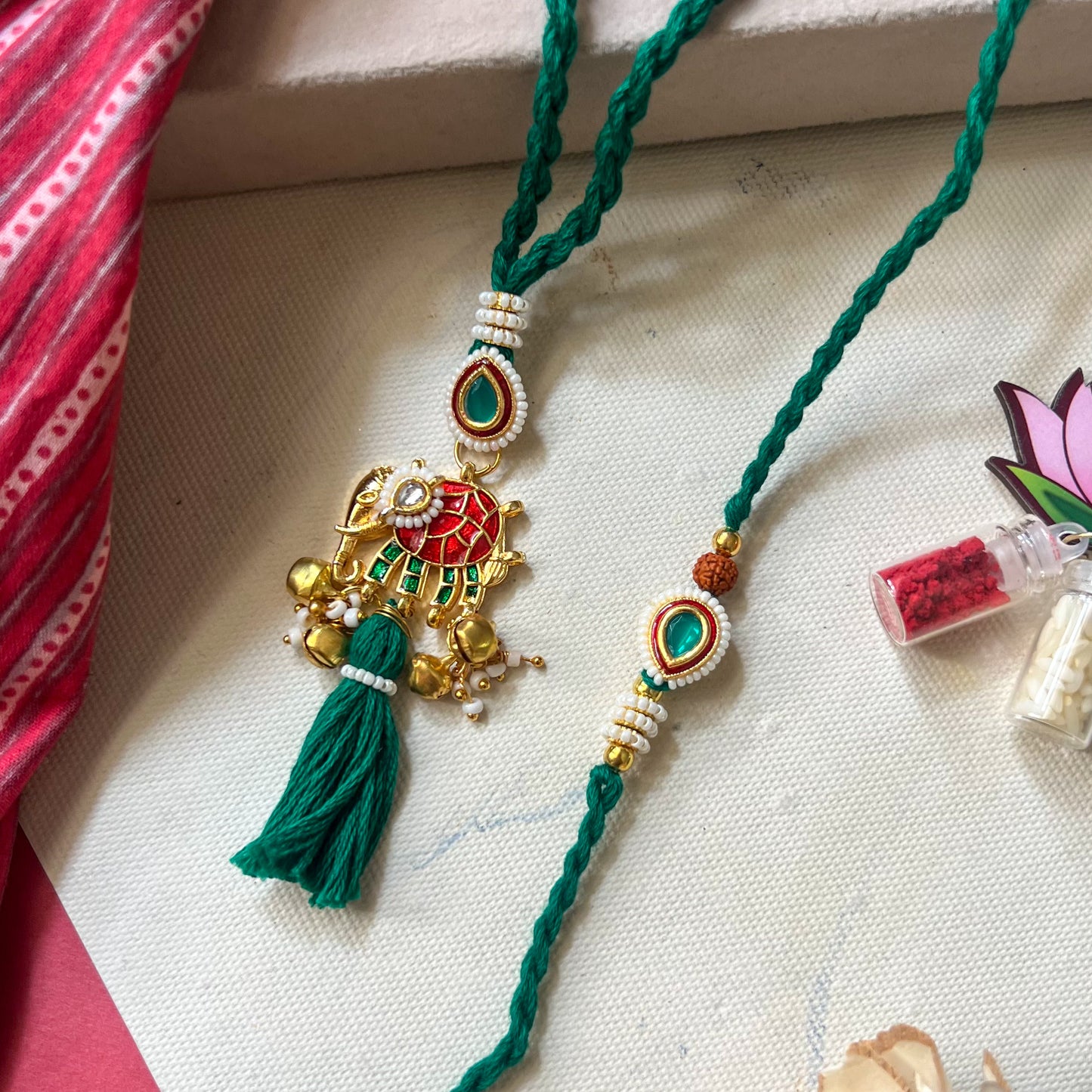 Shubh Emerald Bhai-Bhabhi Rakhi & Lumba Set