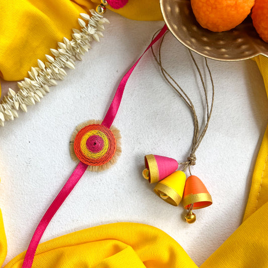 Gulabo Rakhi Set- Pink & yellow