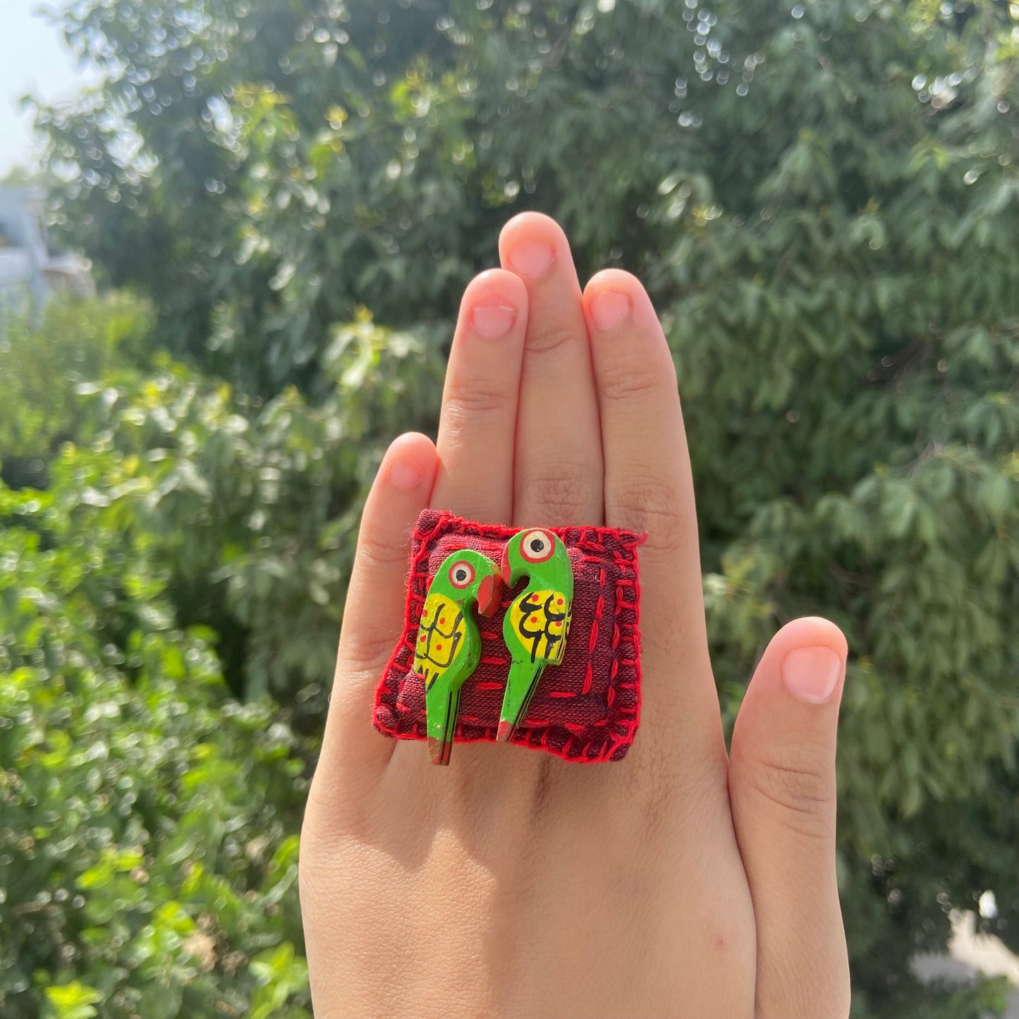 2 Parrot Fabric Ring (Red)