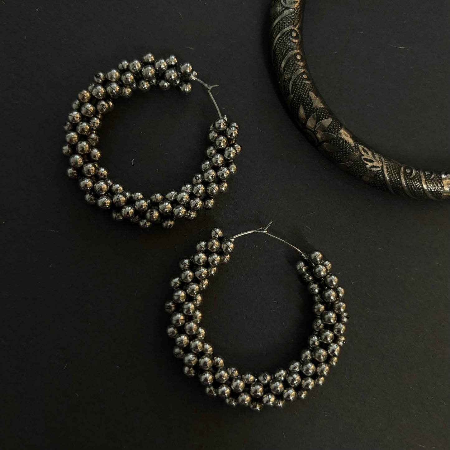 Ghungroo Antique Oxidised Hoops