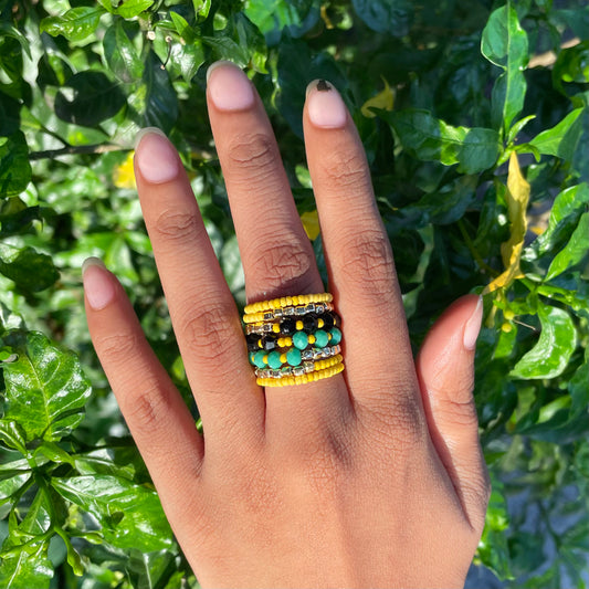 Yellow Spiral Beaded Ring