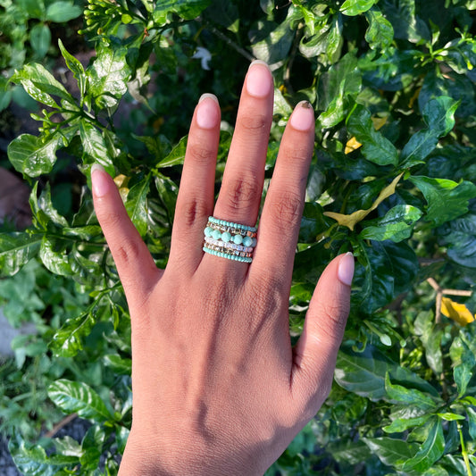 Pastel Turquoise Spiral Beaded Ring