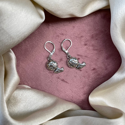 Mini Football Silver Oxidised Earrings