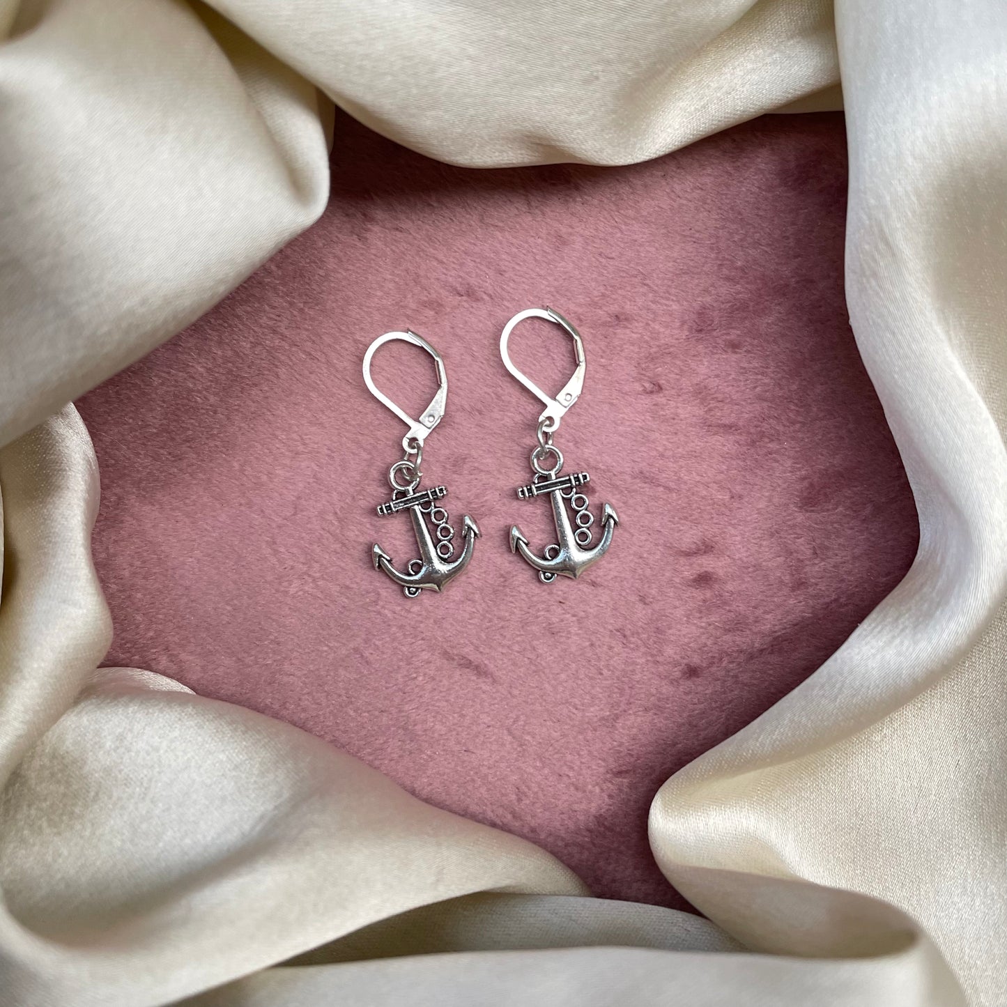 Mini Anchor Silver Oxidised Earrings