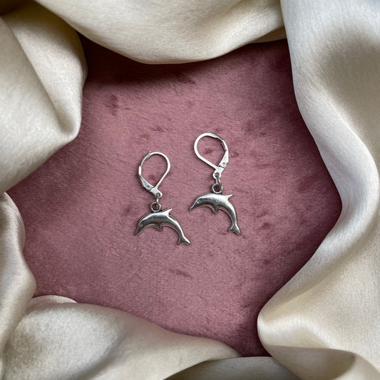 Mini Dolphin Silver Oxidised Earrings