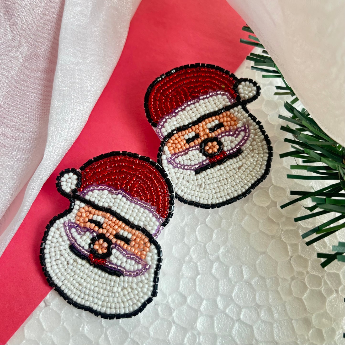 Santa Claus Christmas Themed Beaded Earrings