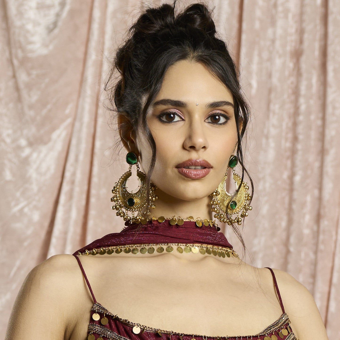 Emerald Chandrika Gold Earrings