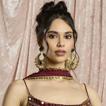 Emerald Chandrika Gold Earrings