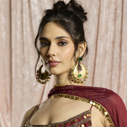 Emerald Chandrika Gold Earrings