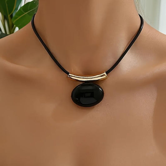 Midnight Charm Black Stone Rope Necklace