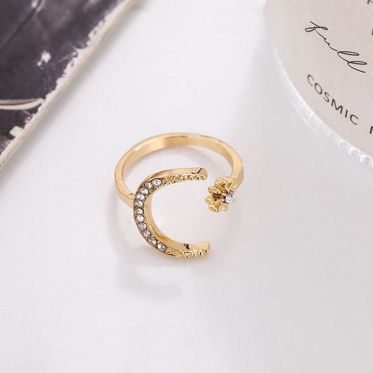 Celestial Moon & Star Adjustable Ring