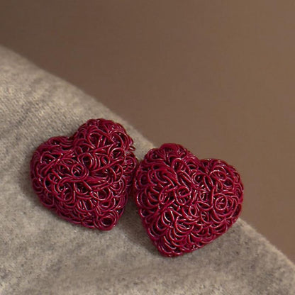 Red Heart Swirl Stud Earring