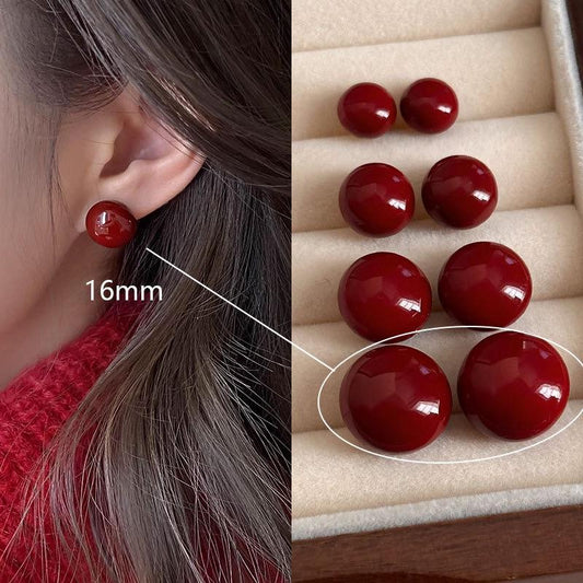 Glossy Red Stud Earrings