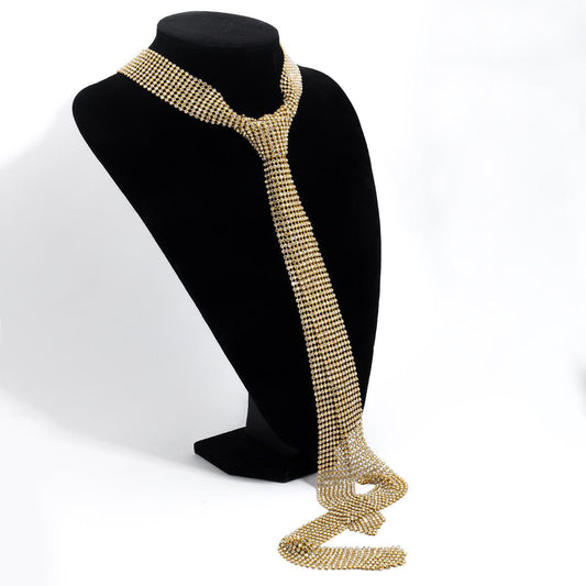 Golden Tie Rhinestone Necklace