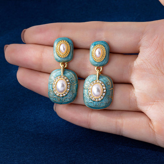 Turquoise Royal Pearl Drop Earrings