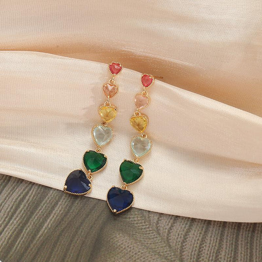 Rainbow Heart Cascade Earrings